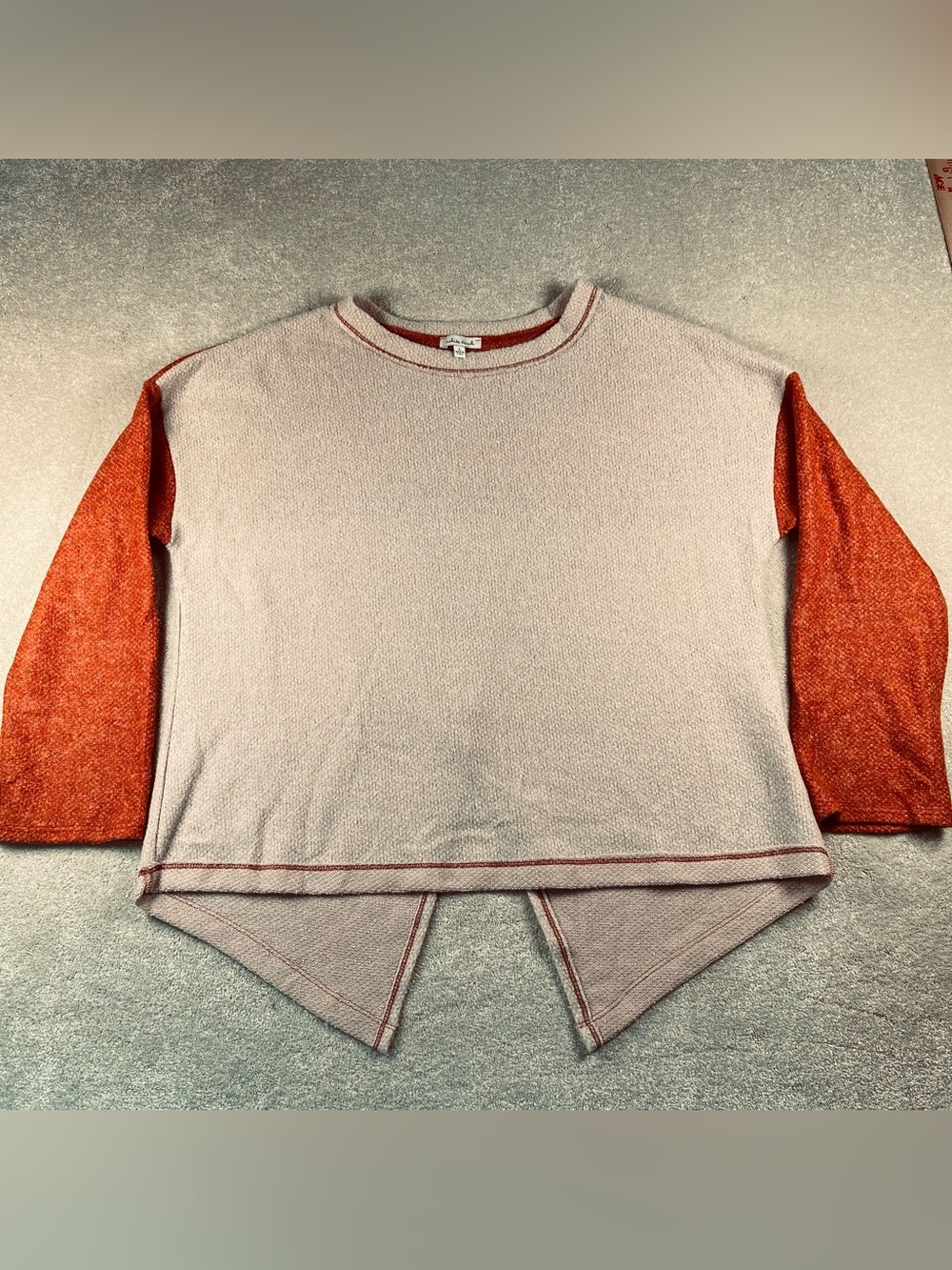 White Birch Sweater Pullover Beige Orange Very Soft Cozy Split Asymmetric Back L